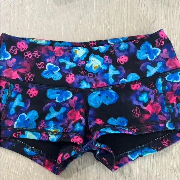 Fleo Women's Athletic Shorts - Blue and Pink Floral - Picture 2 of 6